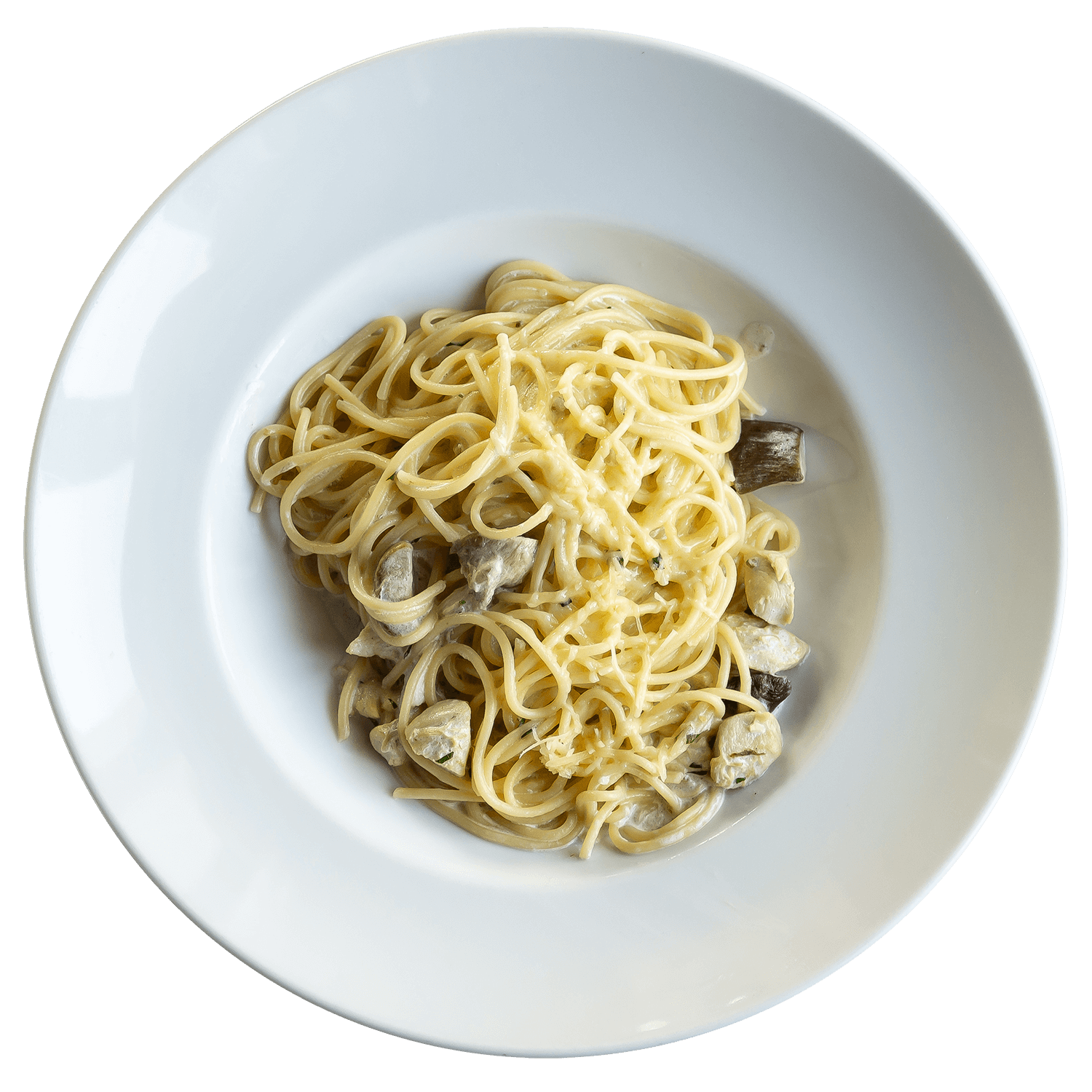 Спагетти с курицей и белыми грибами
